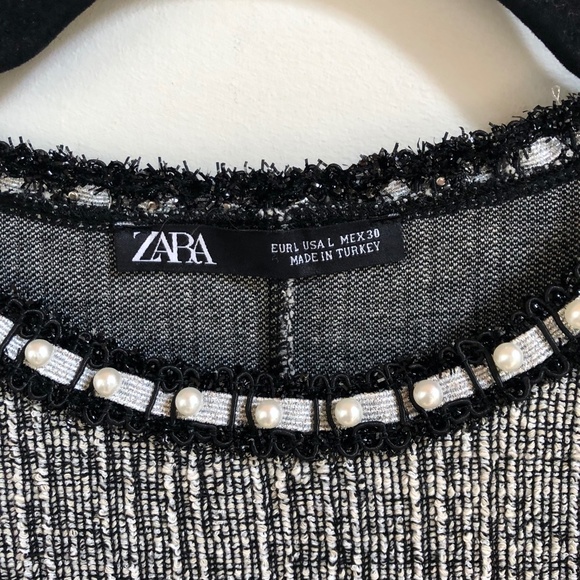 SOLD Zara Tweed Shift Dress with Faux Pearl Trim - Picture 5 of 7